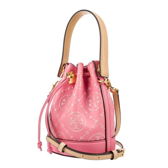 Tory Burch T Monogram Contrast Embossed Mini Bucket Rose Pink, New without Tags - Picture 3 of 6